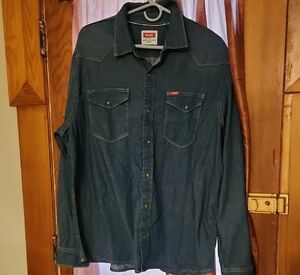 Wrangler Blue Denim Snap Button Down Shirt